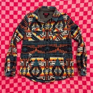 Rock & Roll Denim Colorful Pattern Button Down Shirt